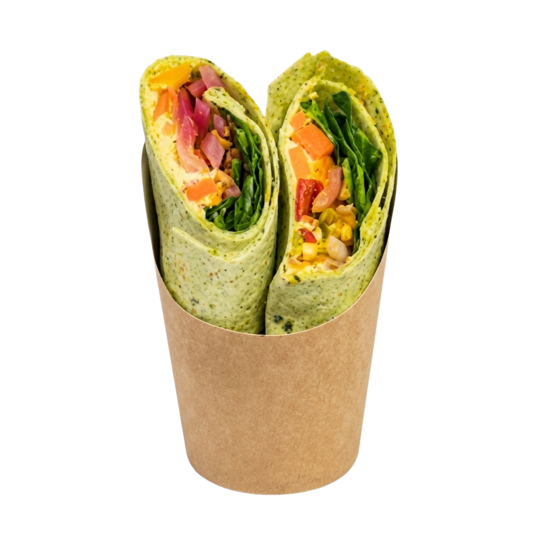 Spinazie wrap met hummus en gegrilde groenten